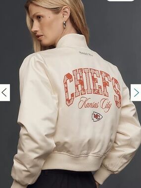 Anthropologie Mitchell & Ness KC Chiefs NFL Crop Bomber Jacket, Sz M, NWT